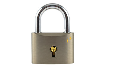 Isolated Silver Padlock with Golden Keyhole