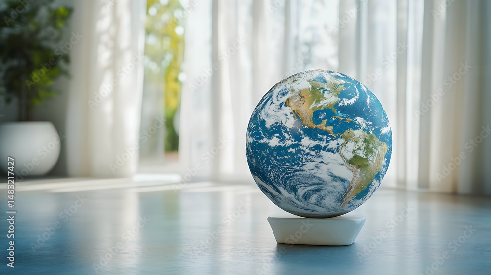 Poster close-up of a globe on a table crafted from recyclable materials symbolizing environmental responsib