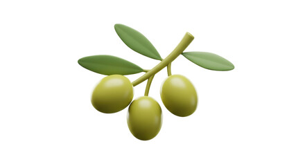 Isolated Olive Branch with Three Green Olives