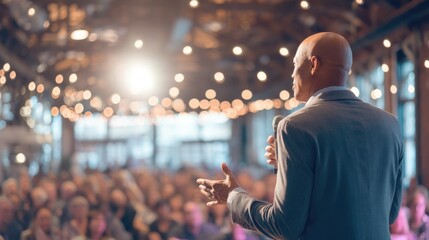 Naklejka premium Speaker addressing large audience