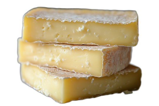 stacked cheese pieces isolated on transparent background.