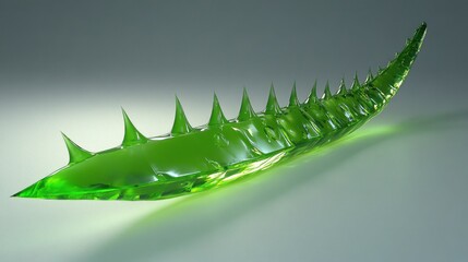 Naklejka premium Luminous Green Aloe Vera Leaf, Nature's Remedy, Glistening Gel, Spiky Texture, Herbal Beauty