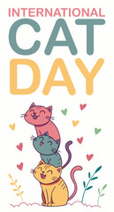 International Cat Day. Cute card with cats in love. Vector illustration.