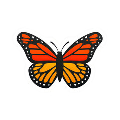 Obraz premium Vibrant illustration of monarch butterfly with orange and black wings, showcasing intricate patterns and white spots, set against plain background