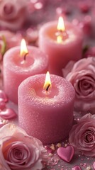 Soft pink candles and roses create a romantic atmosphere for a cozy evening celebration