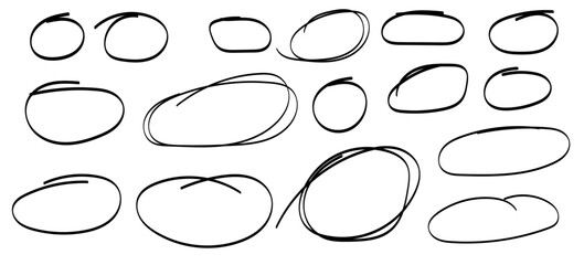Collection of hand drawn circles in various sizes and styles on isolated transparent background, vector, illustration