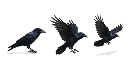 Fototapeta premium Raven Taking Flight Sequence Isolated on White Background