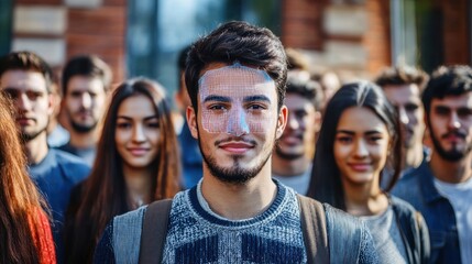 Fototapeta premium Digital identity verification with holographic facial recognition