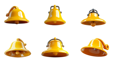 3d Bell Set, Ring, Bell Simple Icon Collection, Notification Ring Bell Set Icon. 3d Social media Reminders, Subscription notices, incoming new messages, isolated alarm sign for apps, 3d notification