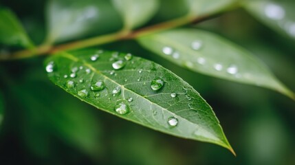 Refreshing raindrops on green leaves nature close-up outdoor natural beauty