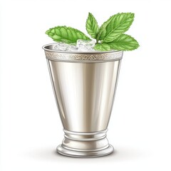 Kentucky Derby Mint Julep drink in silver cup vector icon. Classic cocktail recipe symbol.