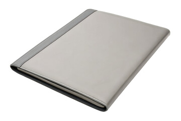 Sleek leather folder with a modern design, featuring a stitched edge and a slim, professional appearance.