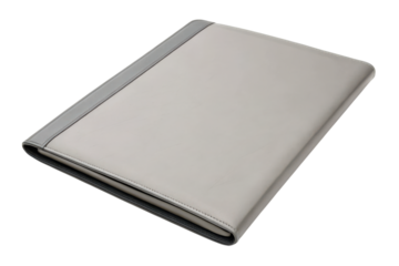 Sleek leather folder with a modern design, featuring a stitched edge and a slim, professional appearance.