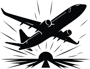 Flying plane vector silhouette illustration isolated on a white background