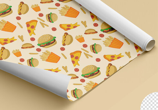 Stationery Flatlay Wrapping Paper Roll Mockup