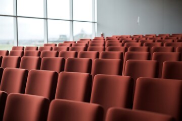 Empty Rows of Terracotta-Colored Seats in a Modern Auditorium