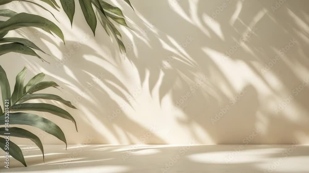 Poster authentic and natural tropical foliage generating a shadow overlay effect on a textured backdrop.