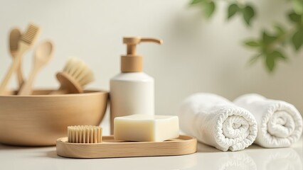 Fototapeta na wymiar Spa Items Set With Soap And Towels