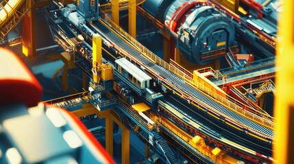 Complex industrial machinery system overhead view.