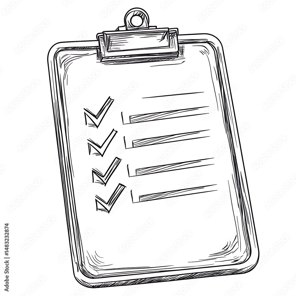 Poster sketch of checklist on clipboard: task management and planning visual for creative project organizat