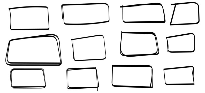 Set of hand drawn rectangles and squares vector in various styles isolated on transparent background, illustration, rectangle, square, doodle