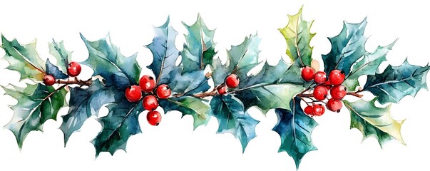 Naklejka premium Holly berries Christmas garland