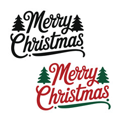 Merry Christmas Lettering with Christmas Trees – Black and Red Festive Design
