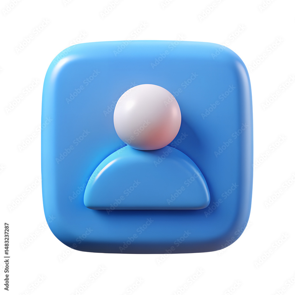 Poster A visually appealing 3d rendering icon of a user profile with a rounded shape against a solid White background.