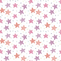 Seamless watercolor star pattern with confetti.