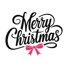 Merry Christmas Cursive Lettering with Pink Bow – Hand-Drawn Holiday Typography