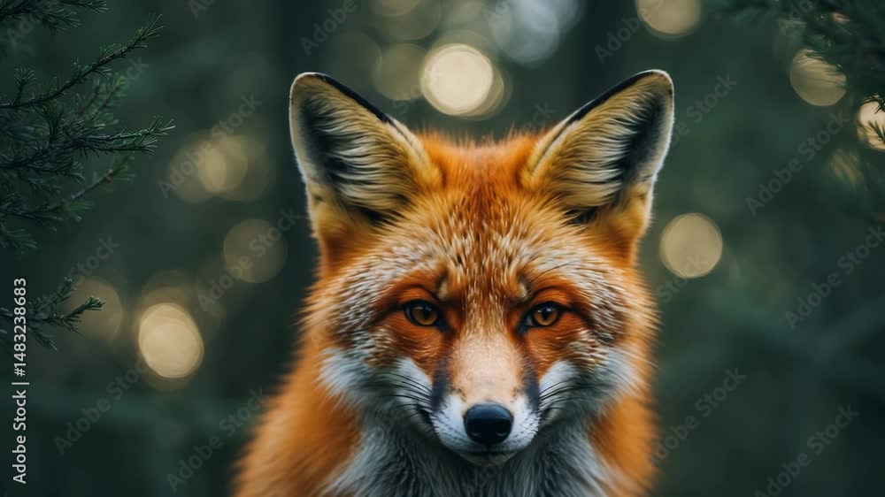 Poster red fox - intricate close-up portrait showcasing bokeh in the backdrop. making eye contact.