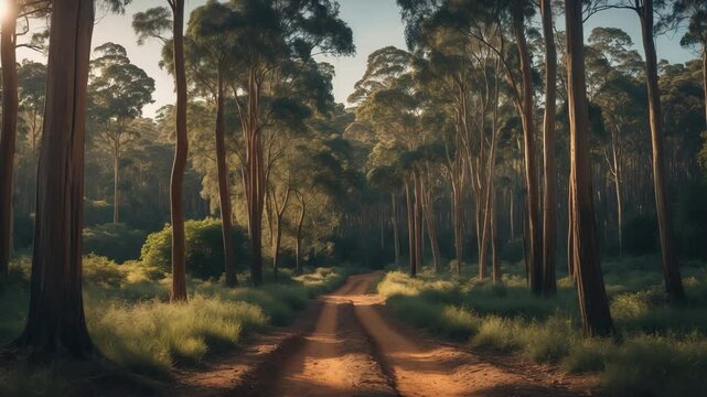 videosque view of a forest trail winding through a grove.