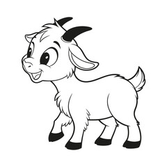 Minimalist Black and White Cartoon Goat – Simple Line Art Vector