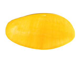 Single ripe yellow mango fruit in half or slice isolated with clipping path in png file format