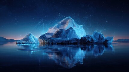 Digital iceberg at night