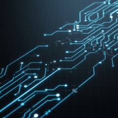 Obraz premium Abstract Glowing Blue Circuit Lines on Dark Background