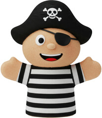 Fototapeta premium Adorable Pirate Puppet 3D Render of a Smiling Child Pirate with Eye Patch and Striped Shirt