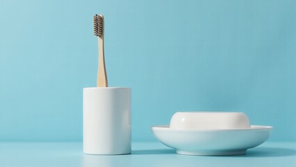 Bamboo Toothbrush With Soap On Blue