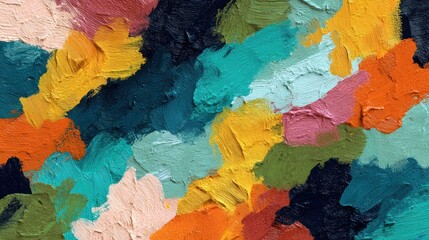 Vibrant abstract painting with textured brushstrokes in a mix of bold colors