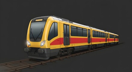 Train on Tracks Illustration Yellow and Red Passenger Transport