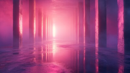 Fototapeta premium Pink futuristic corridor with reflection.