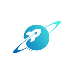 Elegant Rocket Orbiting Planet Ring Vector Logo
