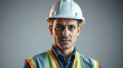 Confident Construction Worker Portrait Studio Shot
