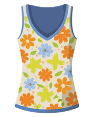 Sleeveless top with tropical florals - vector illustration
