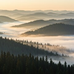 Obraz premium Misty Mountain Sunrise Landscape with Golden Light