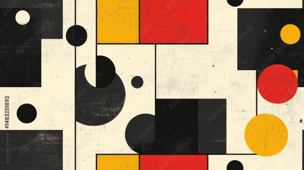 Poster abstract geometric pattern with bold colors and shapes.