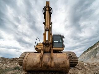 Close-up view of a heavy-duty construction machine.