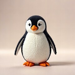 Cute penguin, fabric plush toy, minimalistic model, isolated on white background.