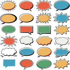 colorful comic speech bubbles and pop art explosions vector set