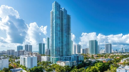 Fototapeta premium Miami Skyline: A Modern Metropolis Under a Summer Sky